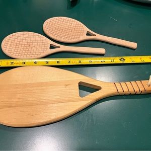 Wood tennis servers and cheese board